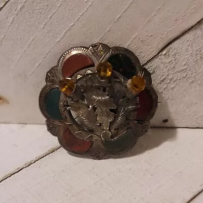 Antique Victorian Scottish Agate Cairngorm Thistle Brooch • $150