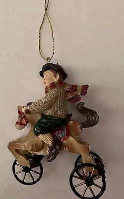 Vintage Victorian Boy On Rocking Horse W/Wheels Ornament Resin/Metal • $9