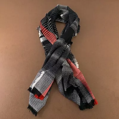 Merona Adult Black Gray Red Palid Fringe Trim Rectangle Scarf New • $13.32