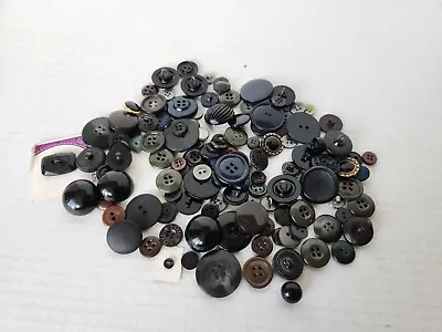 Vintage Button Lot Mixed Black Plastic Fabric Metal • $8