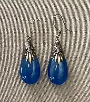 Sterling Silver & Lapis Lazuli Dangling Earrings;U679 • $15