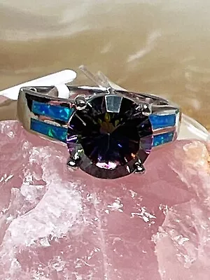 Mystic Topaz With Blue Fire Opals Set In Sterling Silver .925 Ring Size 7 • $40