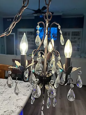 Vintage Crystal Glass Chandelier/Hanging Lamp Ceiling Fixture W/Glass Prisms • $150