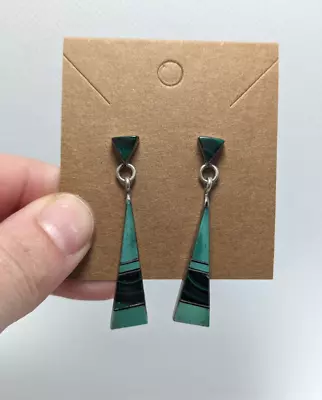 SIGNED MARILYN YAZZIE Vintage Native Sterling Malachite Turquoise Navajo Earring • $0.99
