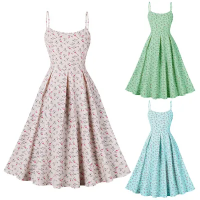 Summer Floral Womens 40s 50s Vintage Rockabilly Dresses Evening Prom Swing Dress • £16.55