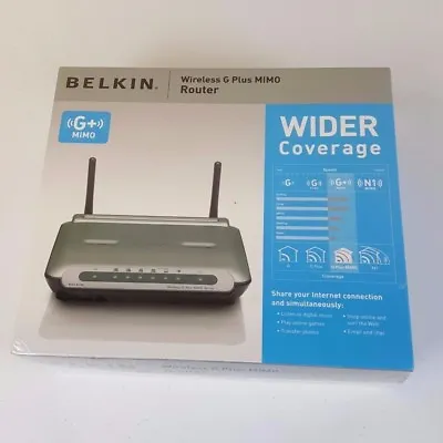 Belkin Wireless G Plus MIMO Router 54Mbps Wider Coverage 4-Port NIB F5D9230-4 • $18