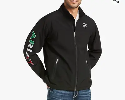 Ariat® Men's New Team Logo Black Mexico Flag Softshell Jacket • $95.99