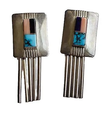 Vintage Navajo Marie Tsosie Sterling Silver Turquoise Dangle Fringe Earrings • $149.99