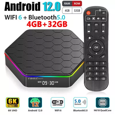 Upgraded 4GB+32GB Smart Android 12.0 TV Box Quad Core 6K HD Stream Player WIFI 6 • $68.99