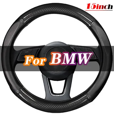 $32.48 • Buy For BMW Car Steering Wheel Cover Carbon Fiber Leather New Black 38CM Diameter