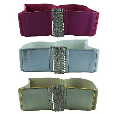 £3.60 • Buy New Ladies Diamonte Stone Buckle Elasticated Waistband Cinch Belts One Size