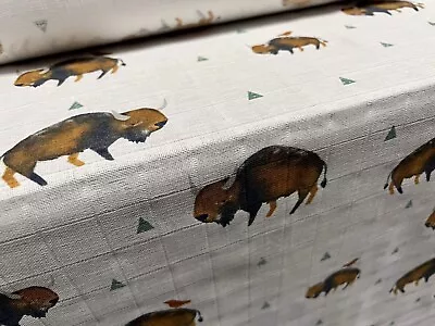 Cotton Muslin Woven Fabric Per Metre - Buffalo Print - White & Brown • £5.99