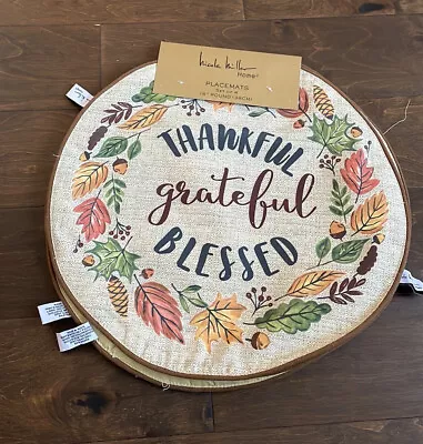 Nicole Miller Fall Floral Placemats Set Of 4 Thanksgiving Blessed Grateful • $29.95