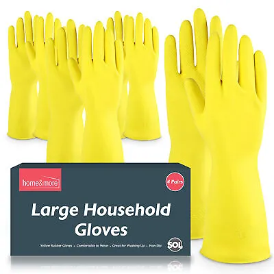 4 Pairs Rubber Gloves Large | Long Sleeve Household Washing Up Kitchen Cleaning • £3.99