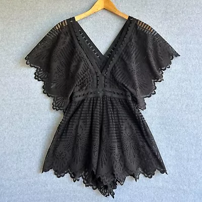 ALICE MCCALL Playsuit Womens Sz 6 Black Lace Flare Sleeve Heaven Romper V-Neck • $79.99