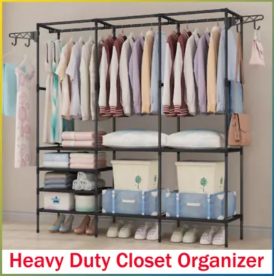 Heavy Duty Adjustable Closet Storage Shelf Metal Garment Rack Clothes Organizer • $32.86