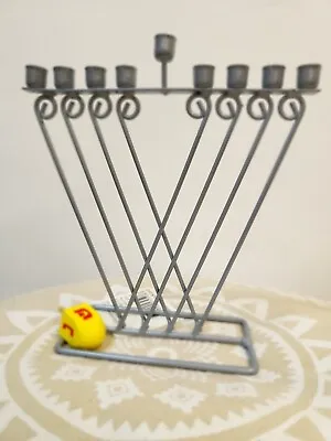 Jewish 9  Tall Silver MENORAH 9 Branch Candles Hanukkah Metal Lamp Judaic Craft • £8.88