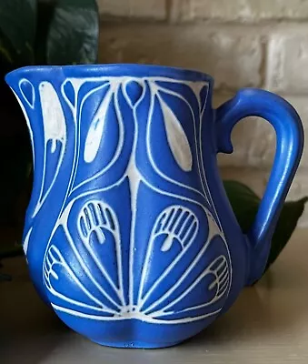 Blue And White Pitcher By Pablo Zabal Chilean Pottery Artist. 4.25 Tall. 1960's • $35