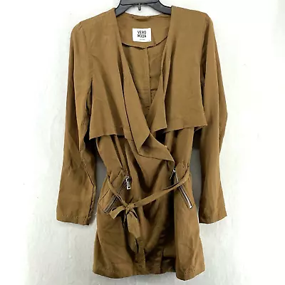 Vero Moda Trench Coat Women's S Brown Draped Tie-Waist Zipped Pockets Mid Length • $14.06