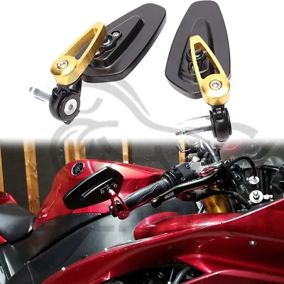 7/8  22mm Gold Motorcycle Bar End Rearview CNC Side Mirrors For Yamaha YZF R1 R6 • $24.29