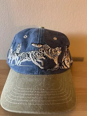 Vintage Wolves Wolf Embroidered Denim Hat Cap Al Agnew Adjustable Strap Back • $30