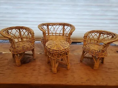 Vintage Barbie Sized Wicker Rattan Doll Furniture Set - 2 Chairs/loveseat/table • $4.99