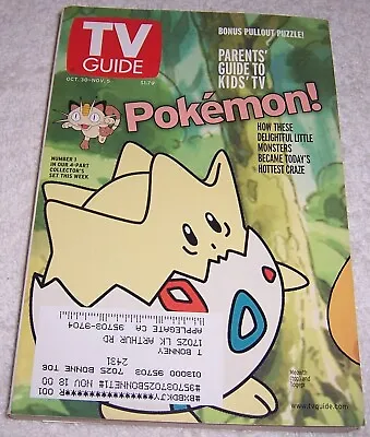 TV Guide Magazine October 30-November 5 1999 Pokemon • $9.99