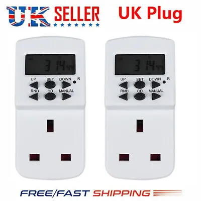 2 Pack Digital Plug-in Electronic Timer Mains Socket With Lcd Display 12/24 Hour • £15.99