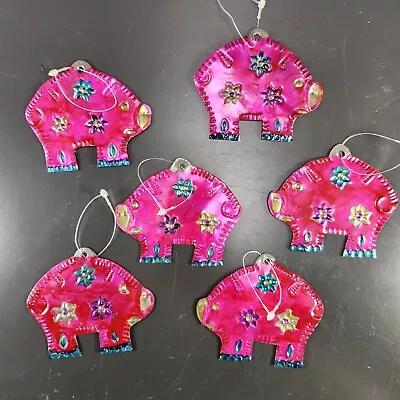 £25.44 • Buy Shiny Pink Piggy Pig Ornaments ×6 Hand Painted Embossed Tin Metal 4 