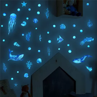 Luminous Underwater Animal Wall Stickers Kids Room Decoration Home Wall Decal • £6.59