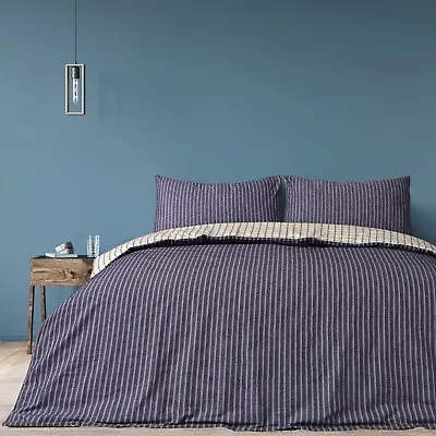 Jakarta Duvet Cover Pillowcase Set Luxury 100% Cotton Stripe Check Reversible • £32