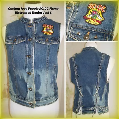 AC/DC OOAK   FREE PEOPLE   Blue Denim Studded Weaved Open Back Vest Sz S • £36.62