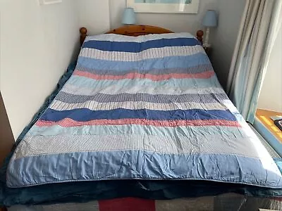 Laura Ashley Nautical Bed Spread Throw Cover Blue Red White Striped Cotton Set 2 • £35