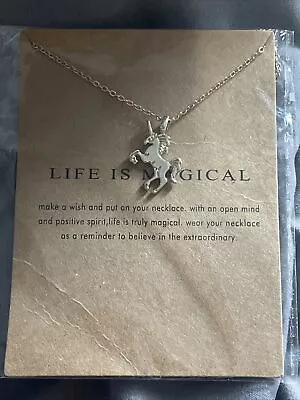 Unicorn Wish Necklace Life Is Magical Silver Metal Dainty Minimal Gift New • $7.99