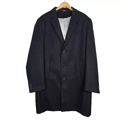 Luciano Natazzi Jones Long Pea Coat Jacket 3 Button Black Men Size 46 3XL • $100