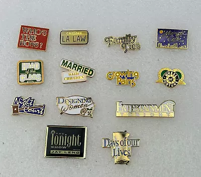 Vintage TV Show Logo Pinback Lapel Pins ~ Lot Of  13  ~ Family Ties ~ LA Law ~ + • $17.50