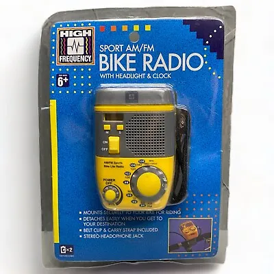 High Frequency Sport AM/FM Bike Radio With Headlight & Clock - Yellow - Vintage • $34.95