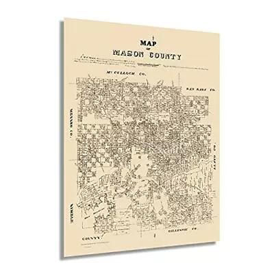 1879 Mason County Texas Map - Vintage Mason Texas History Map Wall Art Poster • $39.99