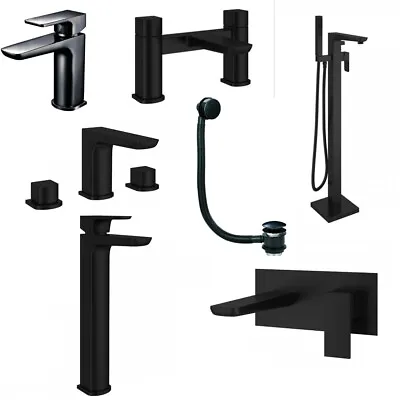 Black Bathroom Taps Basin Bath Deck Wastes Tall 3 Hole 4 Wall Mounted Mono Range • £44.95