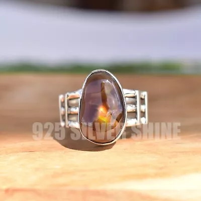 Mexican Fire Agate Natural Gemstone 925 Sterling Silver Handmade Jewelry Ring • $39.09