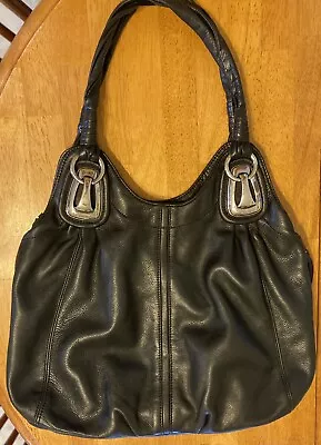 B. MAKOWSKY Black Pebbled Leather Hobo Slouch Shoulder Bag Purse Double Zipper • $40