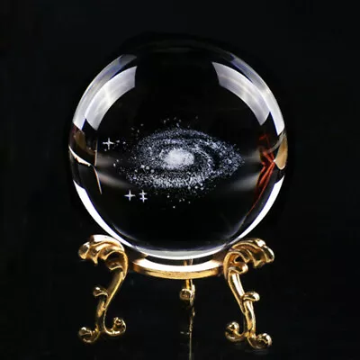 3D Laser Engraved Quartz Glass Ball Globe Galaxy Miniatures Crystal Ball Sphere • $30.68