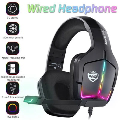 $43.81 • Buy RGB Wired Gaming Computer Headphone USB AUX Stereo Headphone Gaming Headset