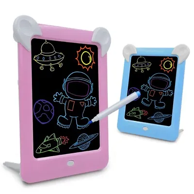 Kids Magic Drawing Board Pad 3D LED Light Up Doodle Glow + Paintbrush For Gift • £11.98