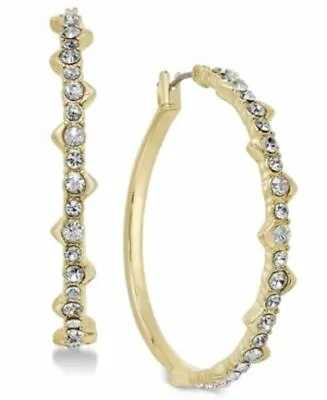 INC Womens Gold Tone Clear Crystal Wavy Hoop Earrings Medium Click Top • $14.95