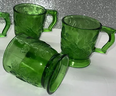 Vtg Mosser Glass 3-3/4” Mugs GREEN  Robin In A Tree Bird On Branch Set Of 3 • $35