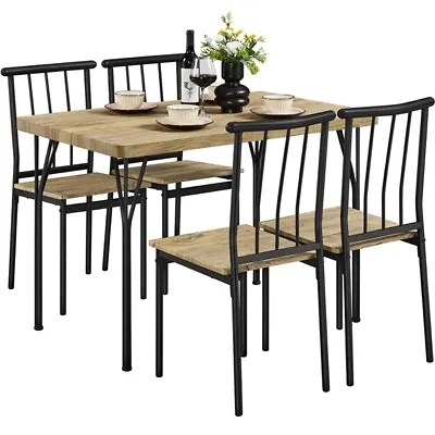 Dining Table And Chairs Set 4 Kitchen Table And 4 Chairs With Backrest Brown • £89.99