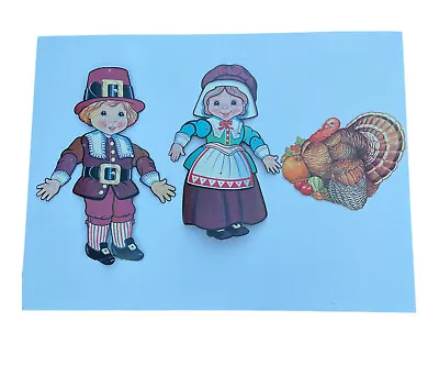 Vintage Thanksgiving Die Cut Paper Decorations Pilgrims JOINTED  Turkey • $15.99