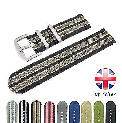 Two Piece Nylon NATO Canvas Watch Strap Band Army Military Bond 20mm 22mm Mens • £11.95