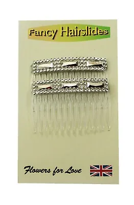 2 Clear Grip Hair Combs Slides 7cm With Silver & Diamontie Diamante Effect • £2.30